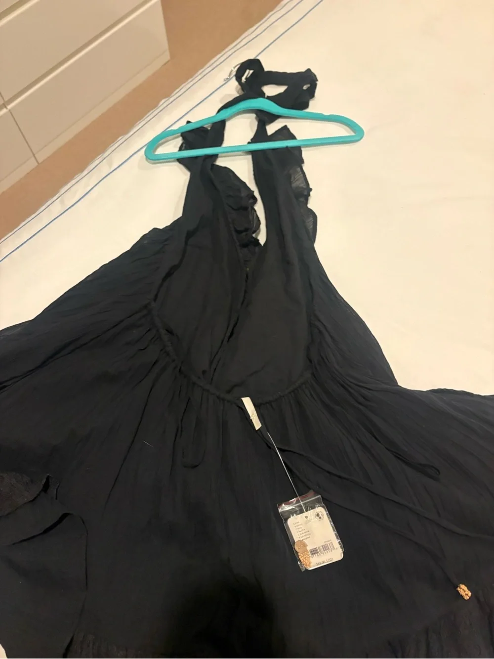 Free People Black Ruffle-Front Mini Dress